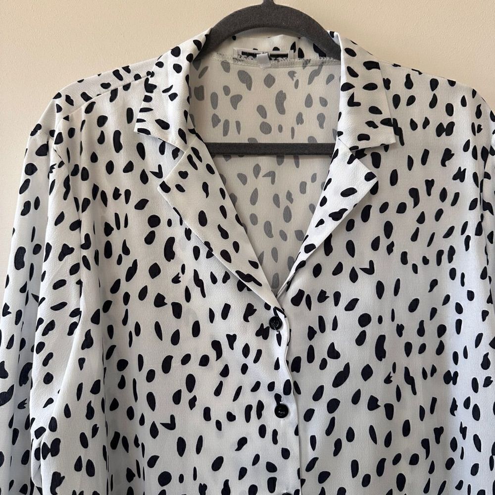 Ecowish Dalmatian Print Black White Long Sleeve Blouse Size X Large - Picture 6 of 13